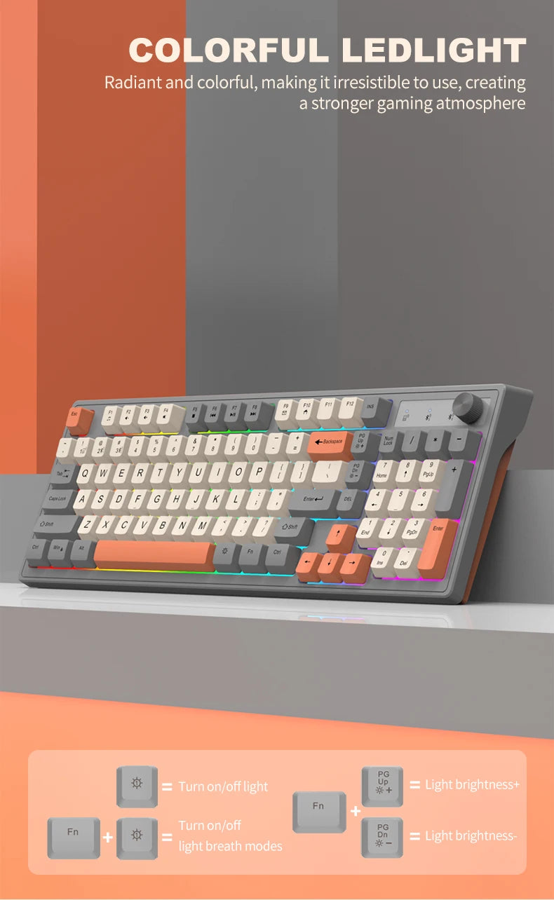 Dual Bluetooth Mechanical Keyboard Dual Modes BT5.0 2.4G Wireless Keyboard RGB Backlight Gaming Keyboard For  PC Laptop Tablet