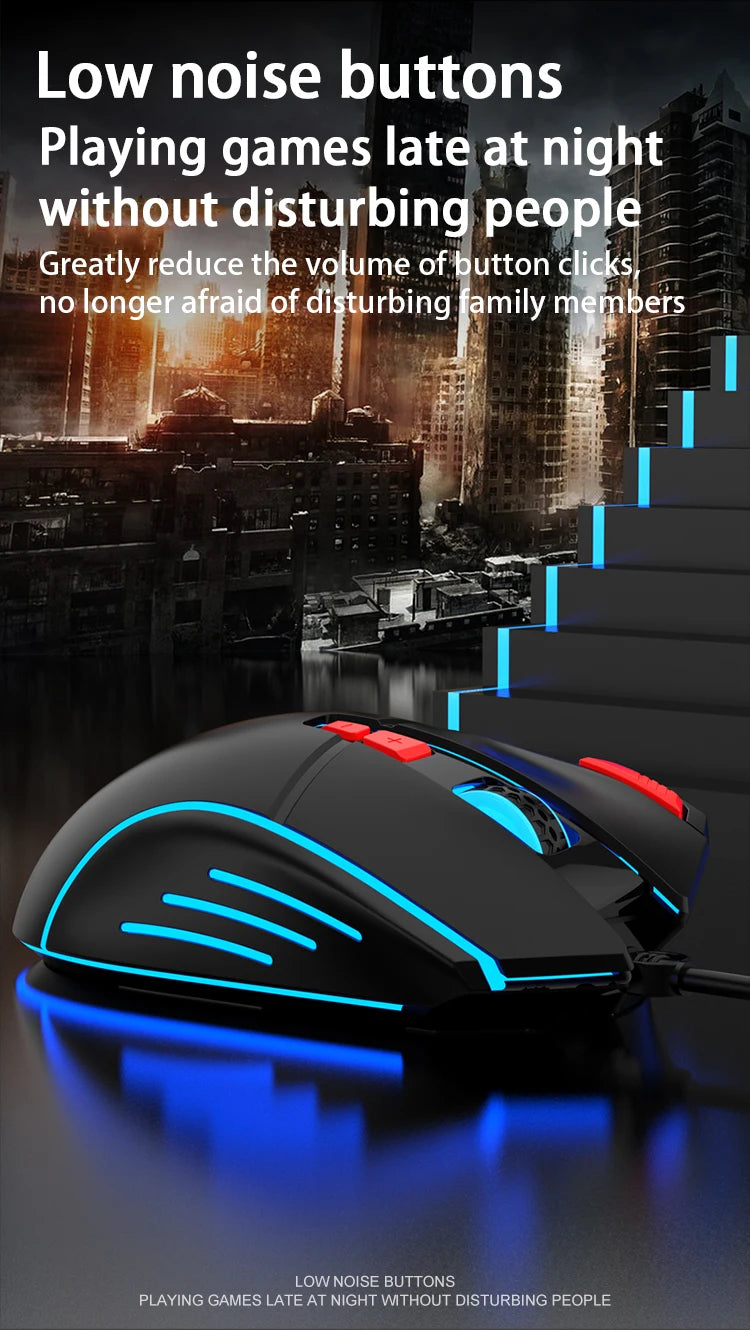 K-Snake Q6 Wired USB Gaming Mouse Desktop PC/Notebook Home Office Glow 8 Button Mouse 7200DPI Macro Programming
