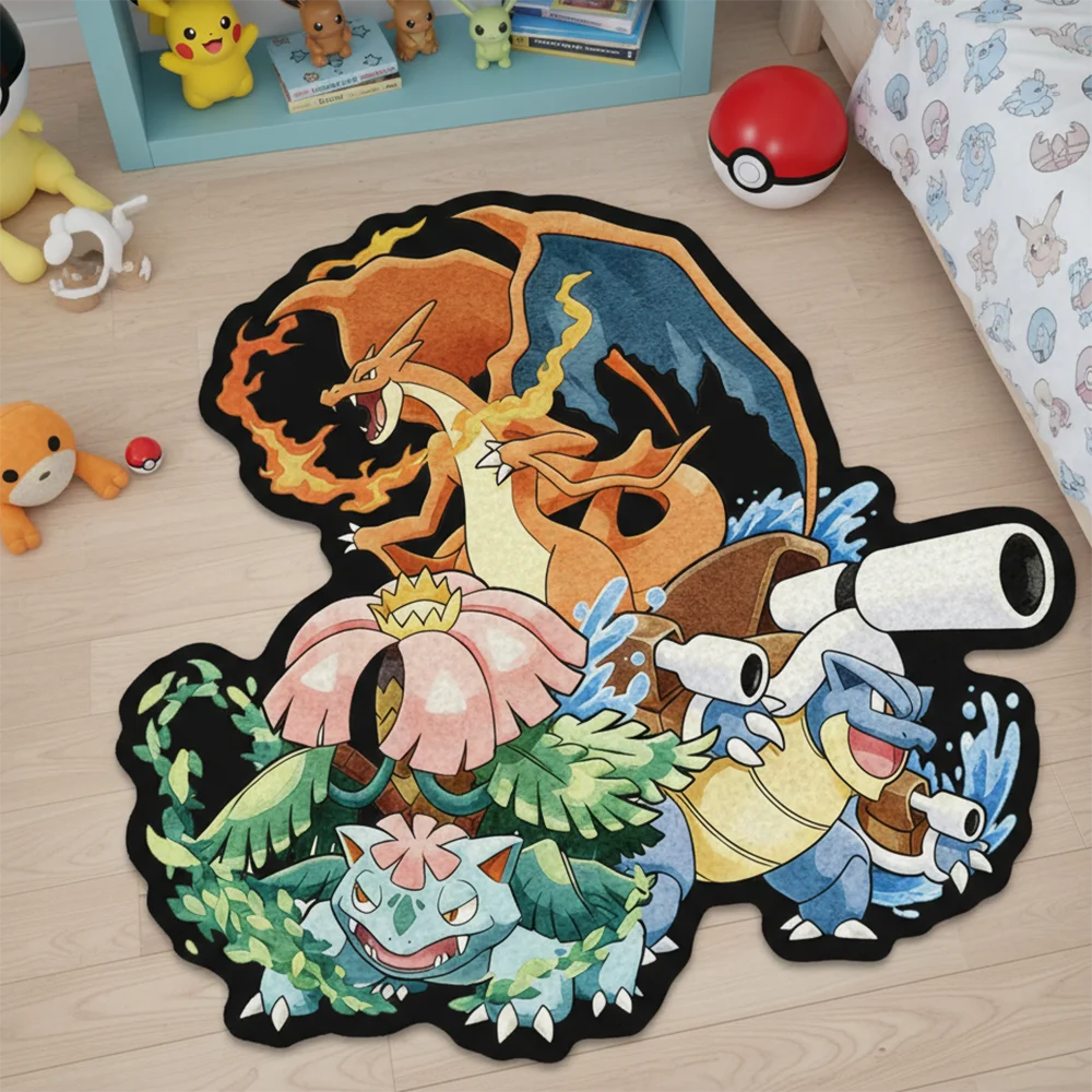 Area Rug  Anime Pikachu Charizard Squirtle Bulbasaur Gengar Mewtwo Pokémon Super Cool Handmade Printed Carpet for Home Decor