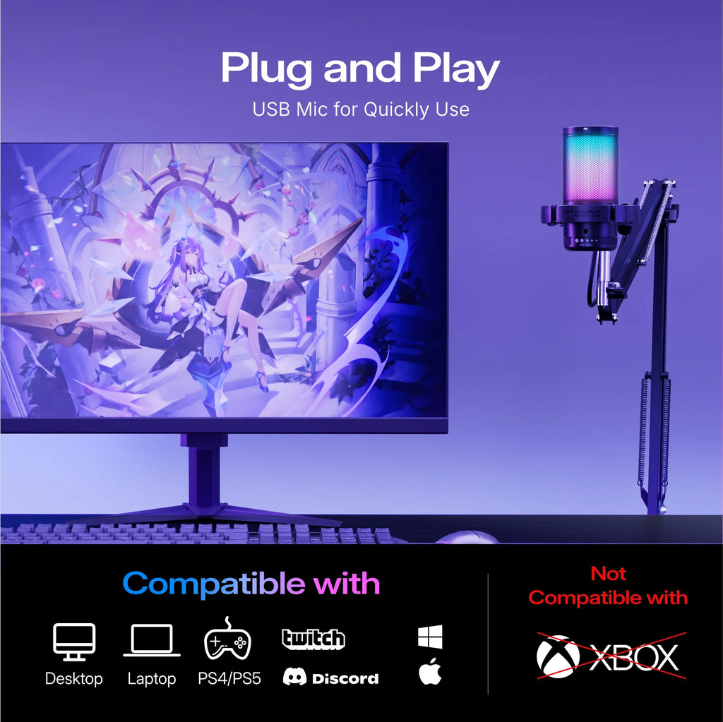 MAONO DGM20S Gaming Microphone USB Condenser Microphone with RGB Light Noise Cancellation Boom Arm for Live Streaming Podcast