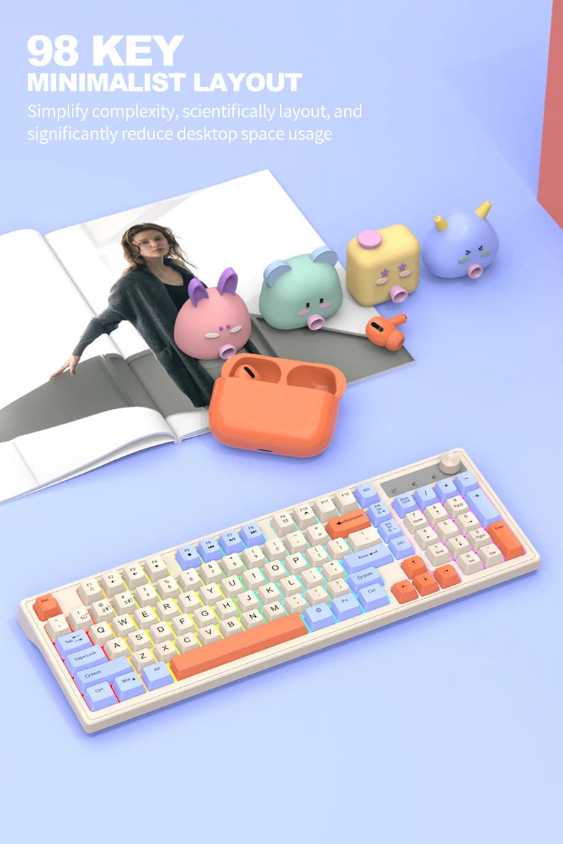 Dual Bluetooth Mechanical Keyboard Dual Modes BT5.0 2.4G Wireless Keyboard RGB Backlight Gaming Keyboard For  PC Laptop Tablet