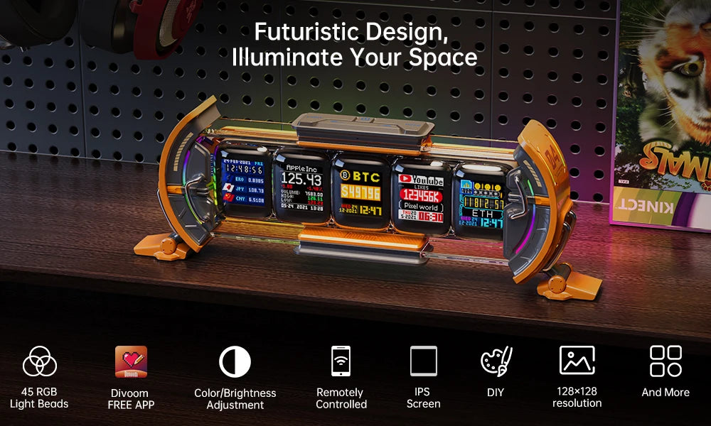 Divoom Times Gate Gaming Room Setup Digital Clock with Smart APP Control, WiFi Connect, RGB LED Display, Office Decor Cyberpunk