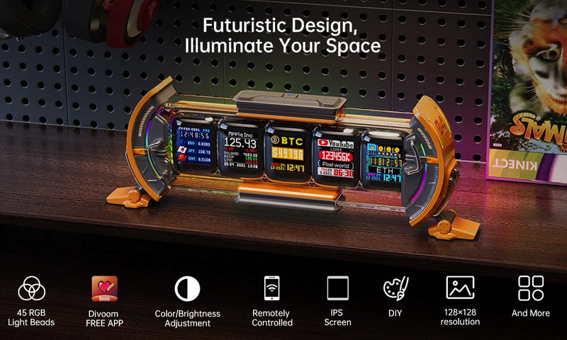 Divoom Times Gate Gaming Room Setup Digital Clock with Smart APP Control, WiFi Connect, RGB LED Display, Office Decor Cyberpunk