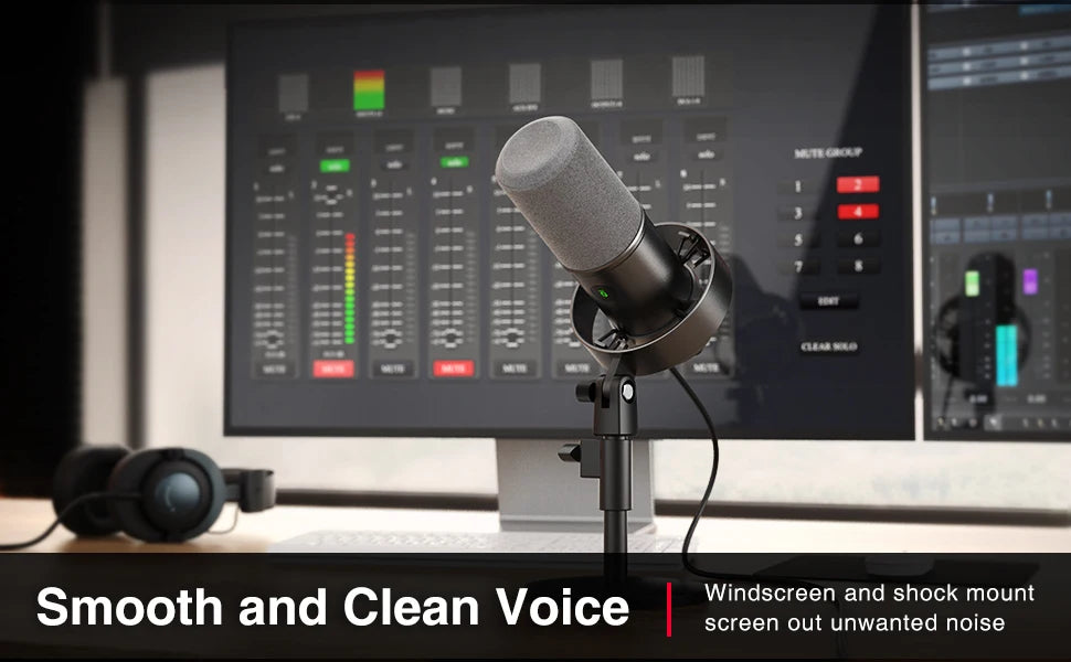 FIFINE Recording XLR Dynamic Microphone with Real-time Monitoring,USB Streaming Mic with Gain Knob/Touch-mute for PC,Mixer-K688