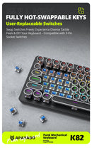 APAYADO K82 Wired Steampunk Mechanical Keyboard 75% Compact 82-Key Hot-Swappable RGB Retro Gaming Keyboard Multifunctional Knob