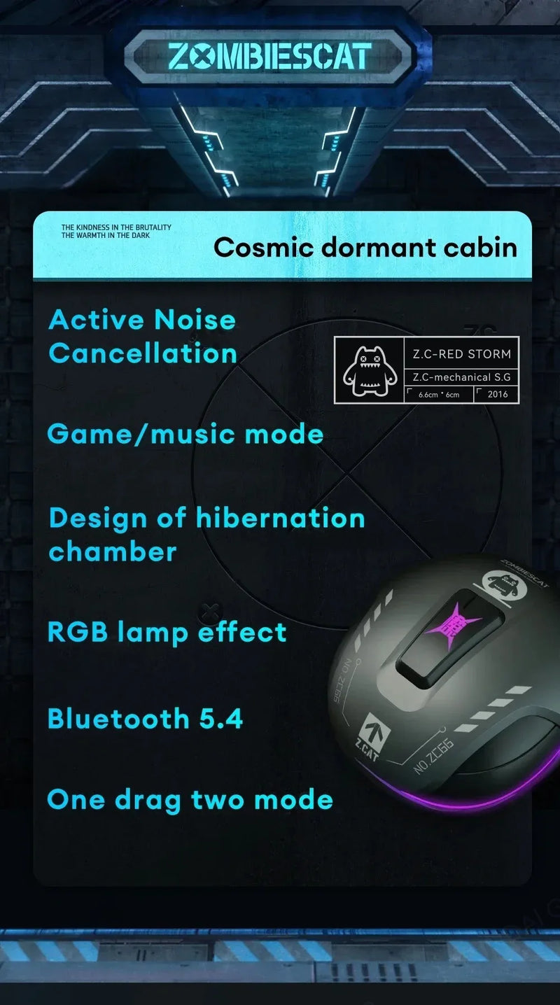 Zombie Cat B5 TWS Wireless Bluetooth headphones ANC Active Noise Cancellation Sport Music Headset Gamer Trendy Hip Hop Headset