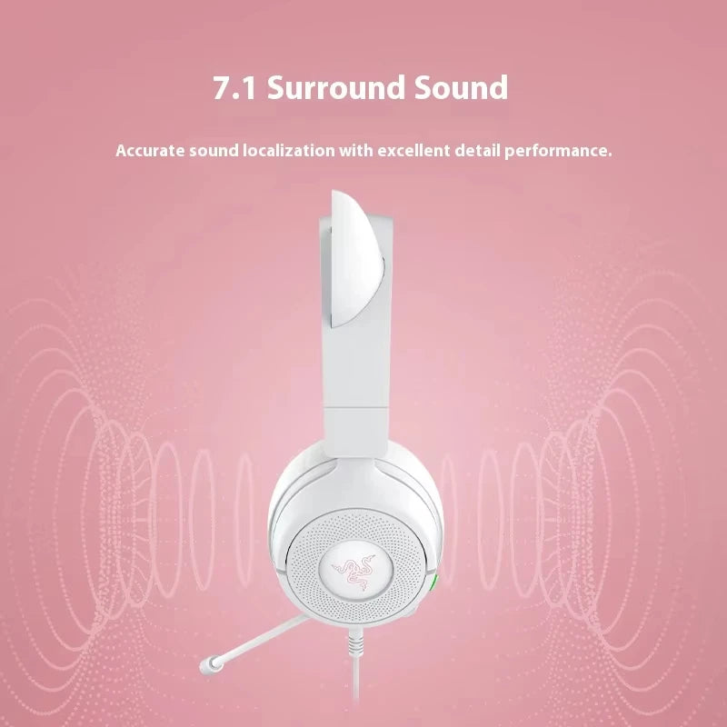 Razer Kraken Kitty V3 X Wired Headphones With Mic Head Mounted Esports Gaming Earphone Triforce Lightweight Headsets PC Laptop