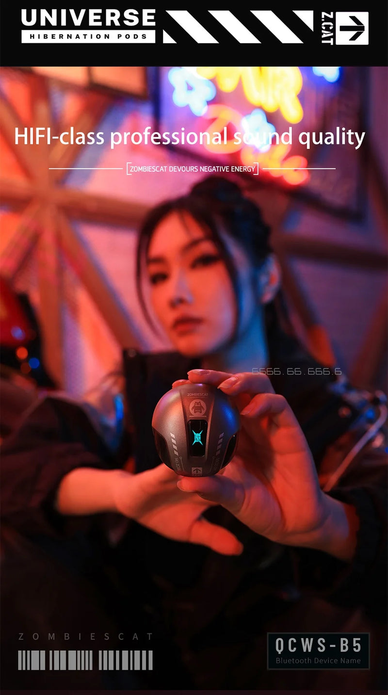 Zombie Cat B5 TWS Wireless Bluetooth headphones ANC Active Noise Cancellation Sport Music Headset Gamer Trendy Hip Hop Headset