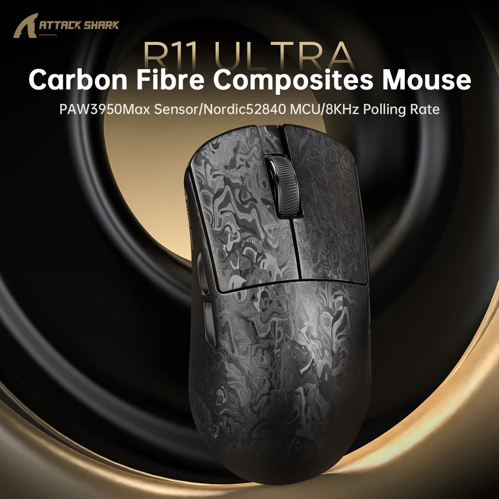 Wireless 8K Attack Shark R11 Ultra Gaming Mouse Carbon Fiber PAW3950MAX Sensor 42000DPI OMRON 100M Switch