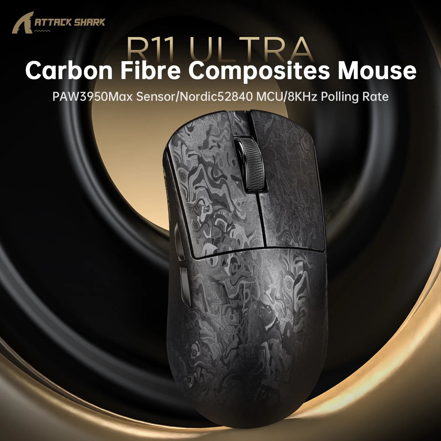 Wireless 8K Attack Shark R11 Ultra Gaming Mouse Carbon Fiber PAW3950MAX Sensor 42000DPI OMRON 100M Switch
