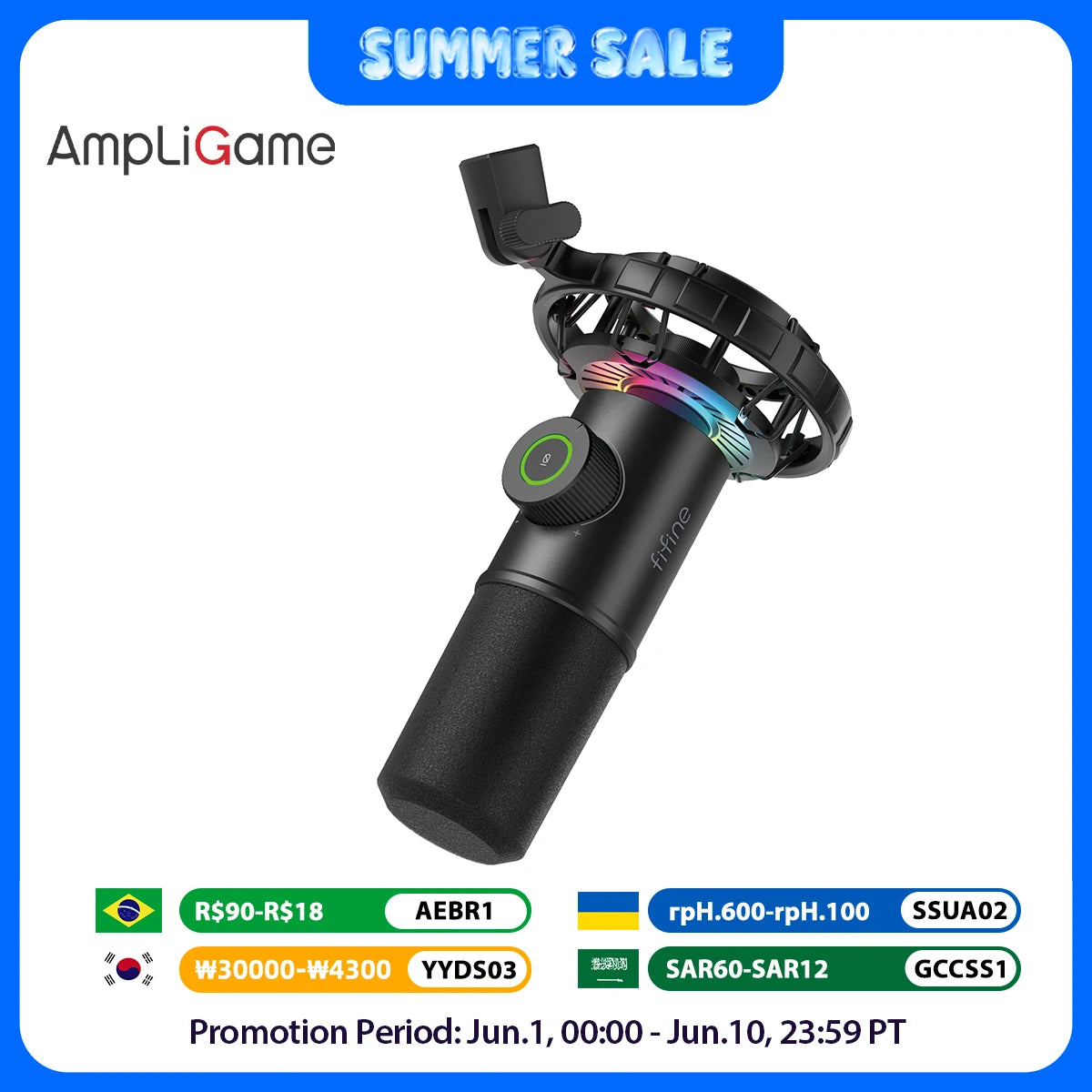 FIFINE Gaming USB Microphone for YouTube,Podcast Dynamic Mic with RGB Light/Light-touch Mute/Gain Knob for PC,Tablet,Record-K658