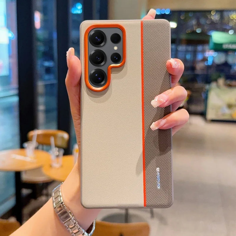 Colorful Faux Leather Red Lens Ring Raised Protective Lens Case For Samsung S25 Edge S25 Ultra Galaxy S24 + Camera Protect Cover