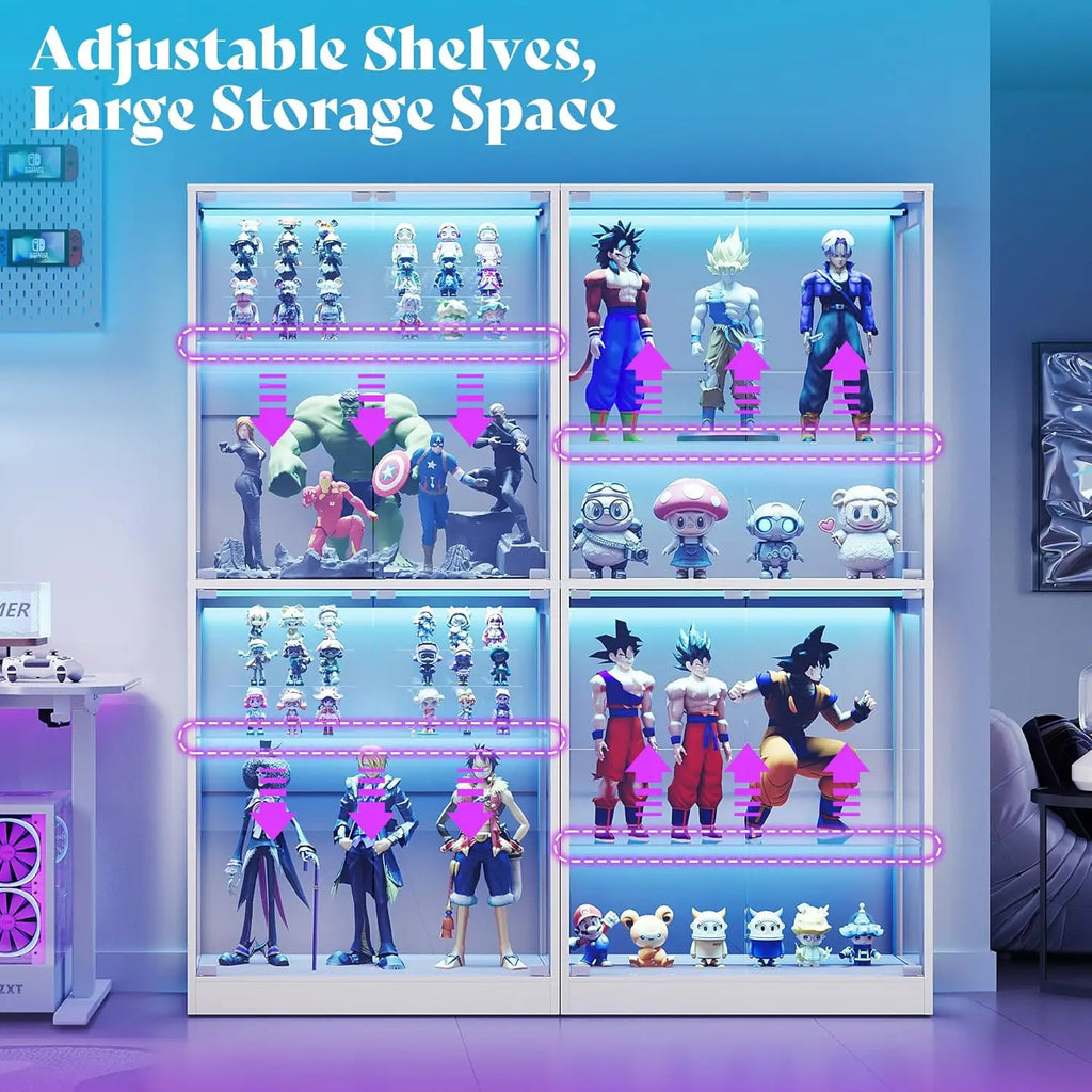 RGB Display Cabinet with Adjustable Shelves, 4-Tier Storage Case with LED Lights, Modern Display Shelf for, Customized