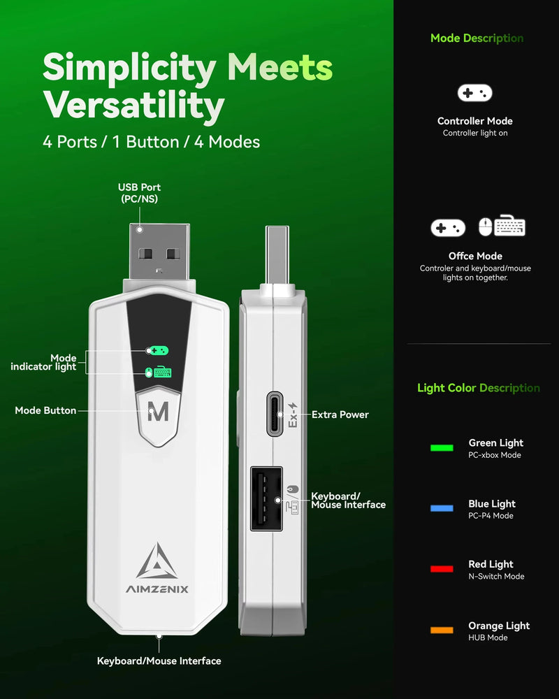 AIMZENIX AX200PRO Keyboard Mouse Adapter, High Performance Converter | Compatible with Popular FPS Games | PC & NS Platforms