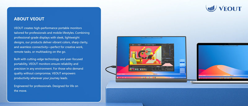 16" VEOUT Portable Monitor 1920 * 1200P IPS 16:10 Laptop Monitor with USB-C, Freesync HDMI Gaming Monitor Featuring a Kickstand