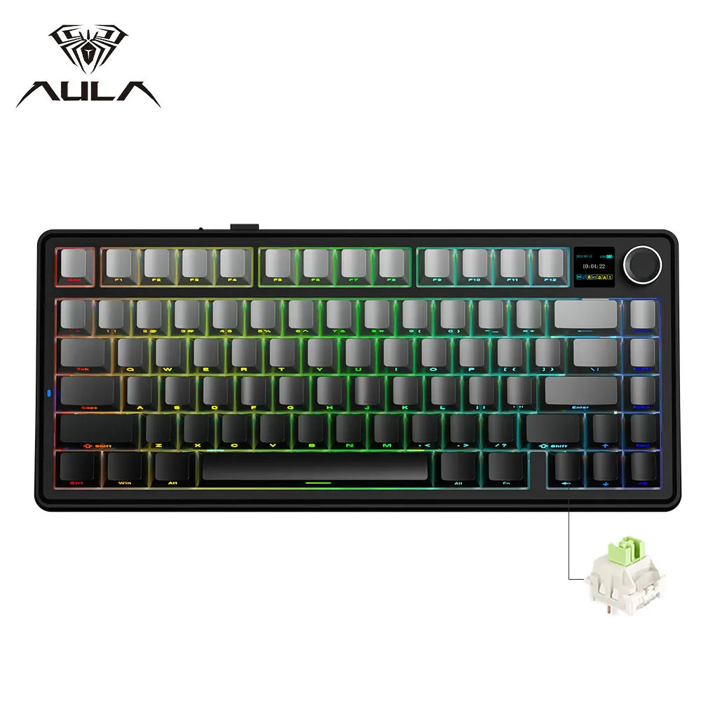 AULA F75 MAX Gaming Mechanical Keyboard 75% Wired/Bluetooth/2.4G Hot-Swap RGB E-sports Keyboard with TFT Screen for PC/Mac  ﻿