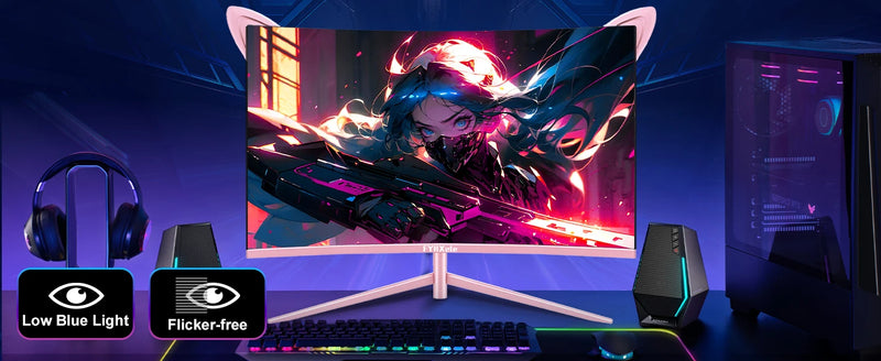27inch Curved Pink Monitor QHD 165hz 1800R Gaming Display HDR10 Free-Sync Desktop Screen 1ms GTG  With Speakers Tilt Adjustable