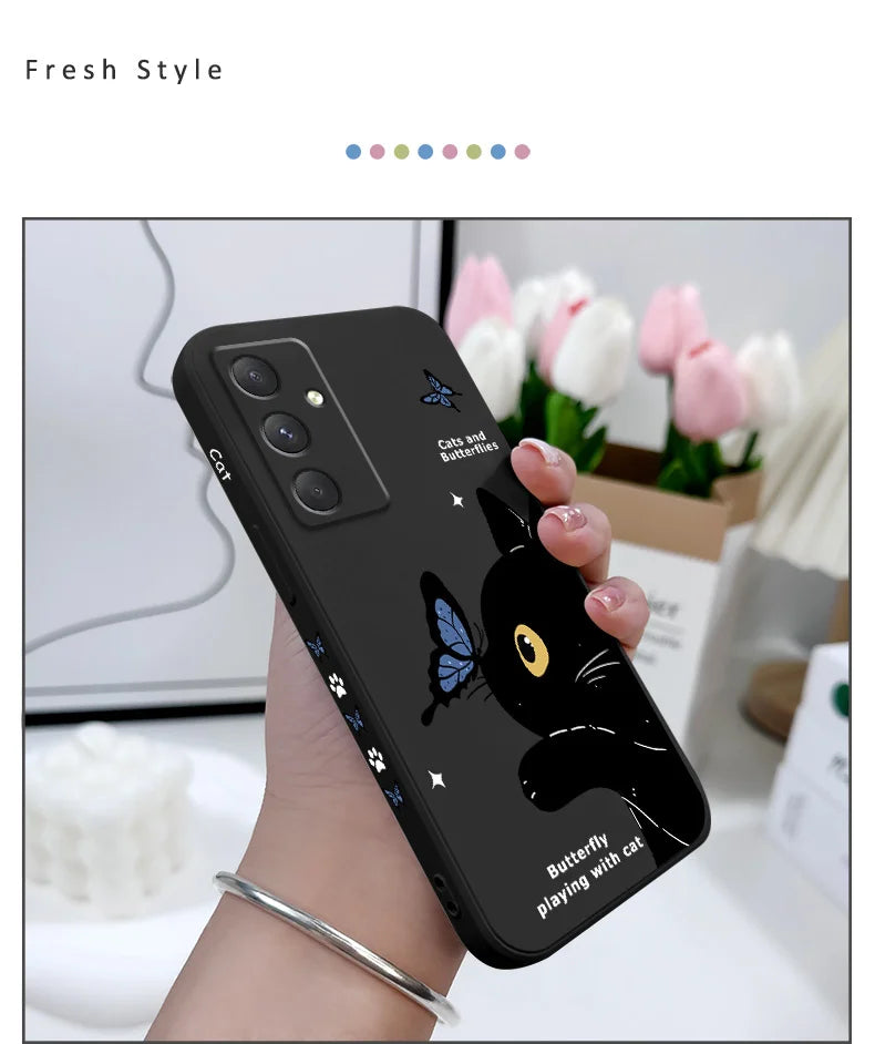 Cat Butterfly Phone Case For Samsung Galaxy A55 A35 A25 A15 A16 A06 A05 A05S A54 A34 A24 A14 A04 A04S A04E 4G 5G Cover