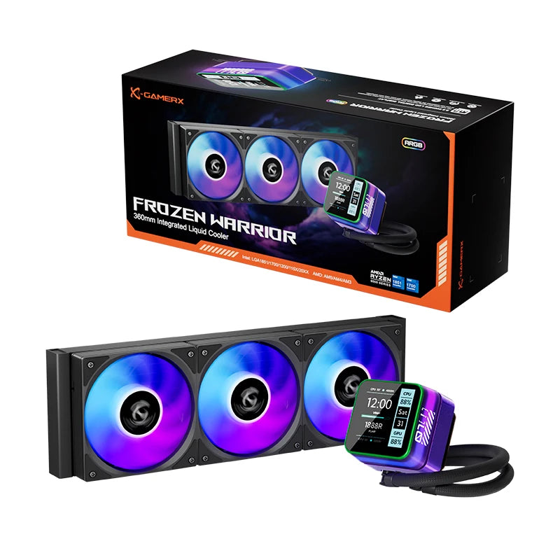X-GAMERX S360  White/Black ARGB All-In-One LCD SCREEN AIO LIQUID COOLE Water Cooling Radiator 5V 3PIN ARGB Fan CPU Liquid Cooler
