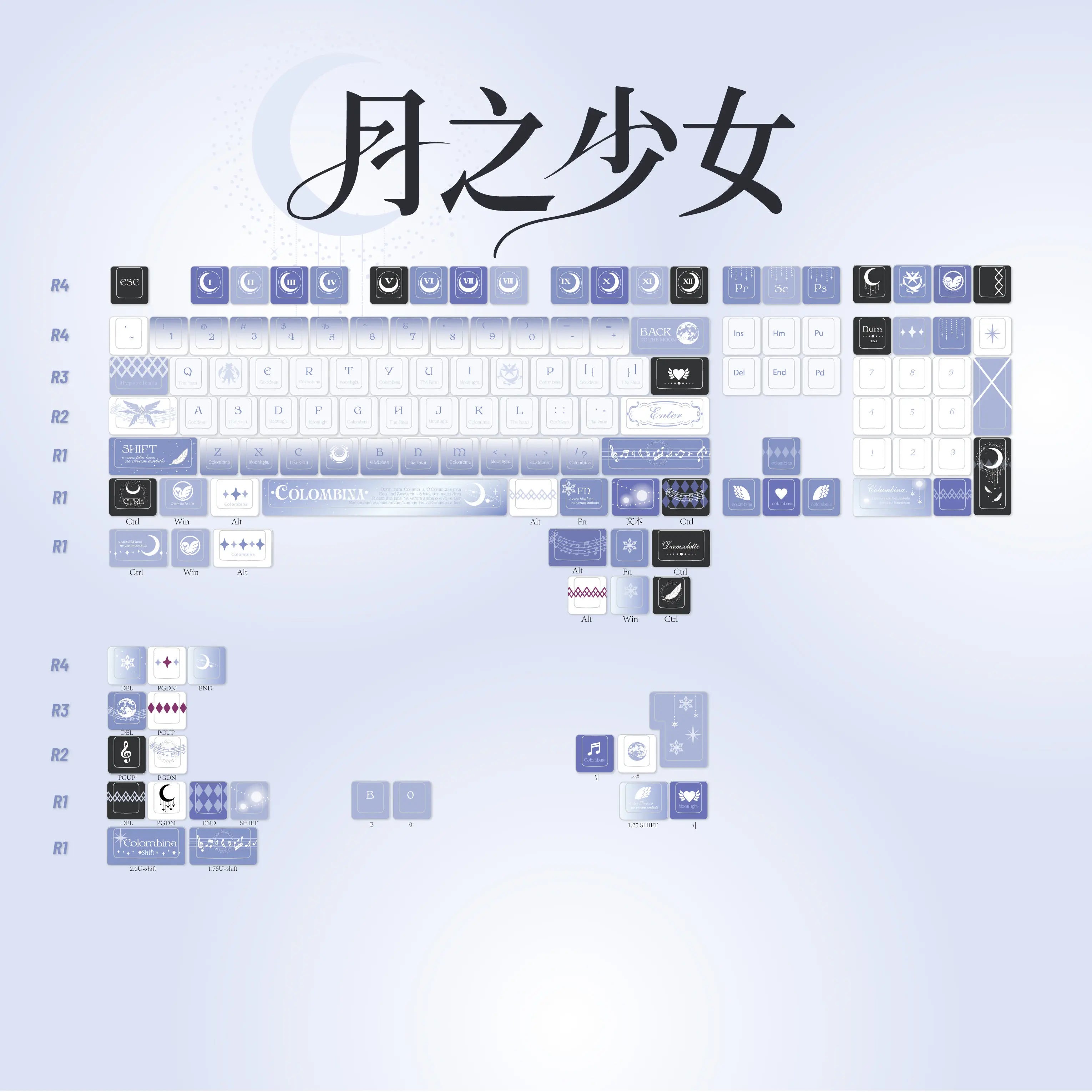 Anime Genshin Impact Columbina Cosplay Side Lighting Kforce Cartoon Keycaps PBT Mechanical Keyboard Keycap Keyboards Cap Gift