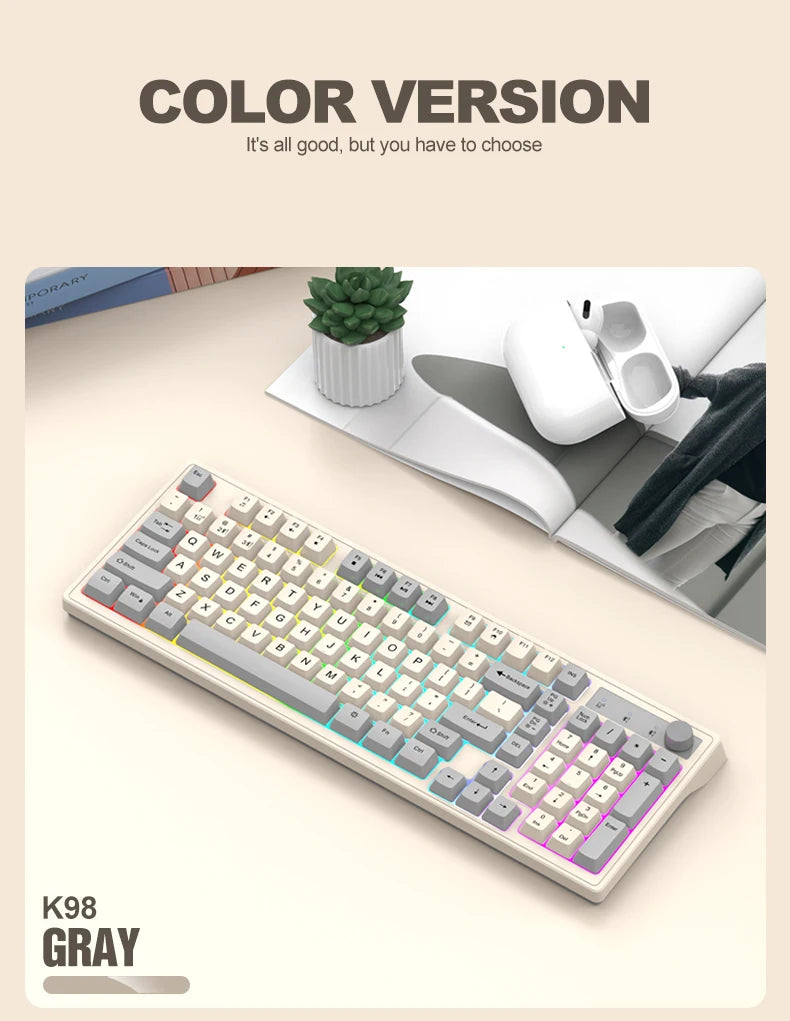 Dual Bluetooth Mechanical Keyboard Dual Modes BT5.0 2.4G Wireless Keyboard RGB Backlight Gaming Keyboard For  PC Laptop Tablet