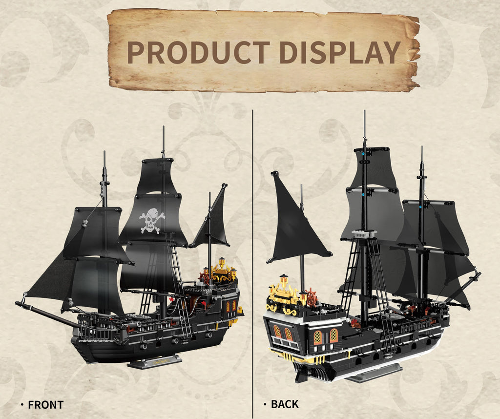 Black Pirate Ship Building Blocks Skeleton Ghost Boat Model Assembly Bricks Toys Desktop Decoration Kid Birthday Boy Adult Gifts