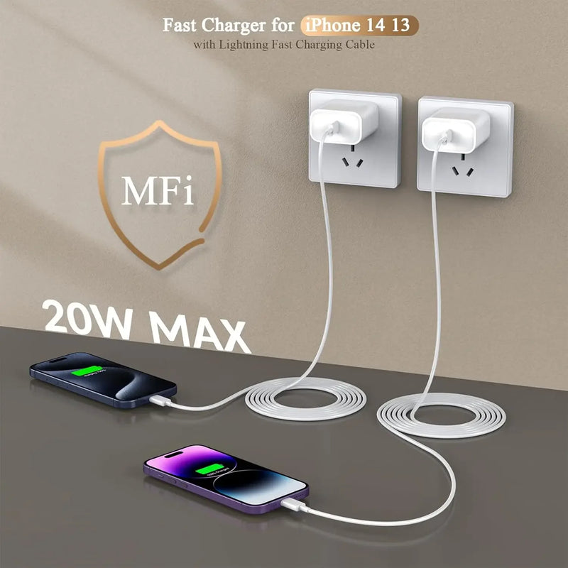 For iPhone Charger Fast Charging 2Pack 20W USBC Charger + 10Ft Lightning Cable for iPhone14/Pro/Pro Max/Plus/13/12/11/XS/XR/X/SE