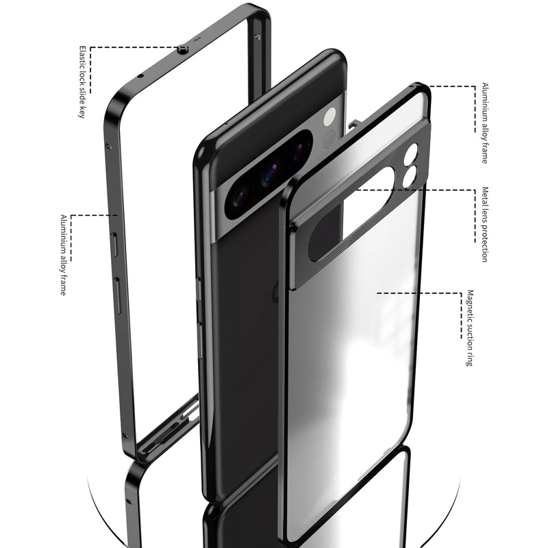 Aluminum Alloy Bumper Frame Magnet Closed Metal Matte Back Cover For Google Pixel 7 Pro 7A 8 Pro 8A Pixel 9 Pro XL Phone Cases