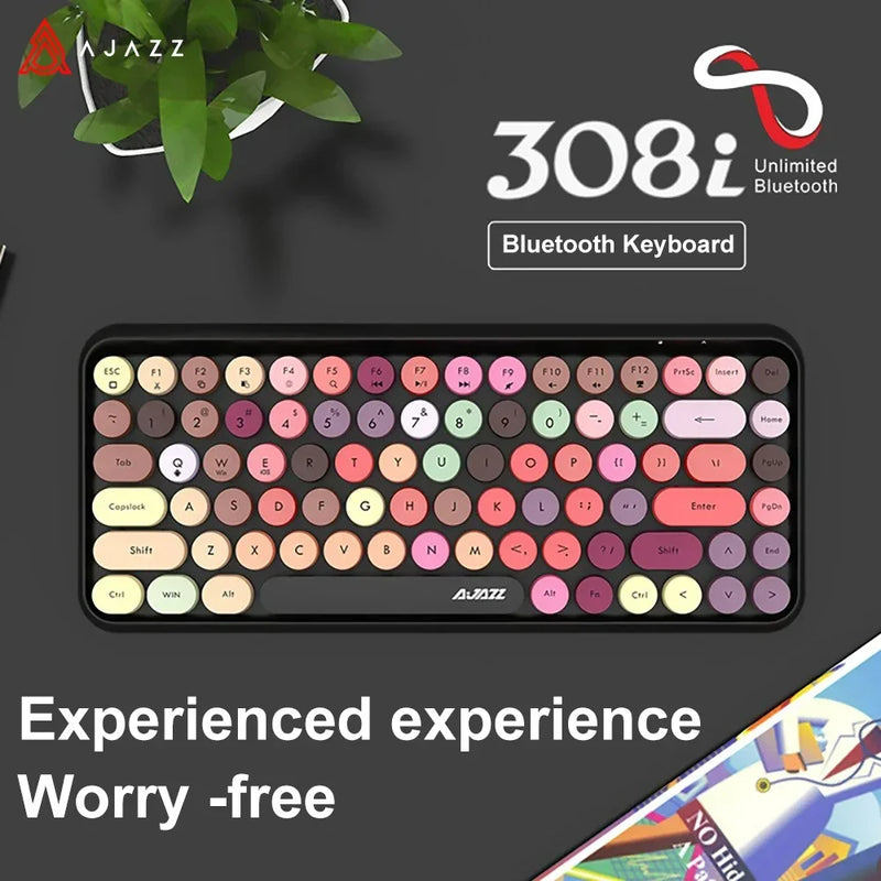 Ajazz 308I Wireless Keyboard 84 Keys Round Keycap Bluetooth Keyboard Portable 2.4GHz Numeric Keypad for Tablet Laptop Android
