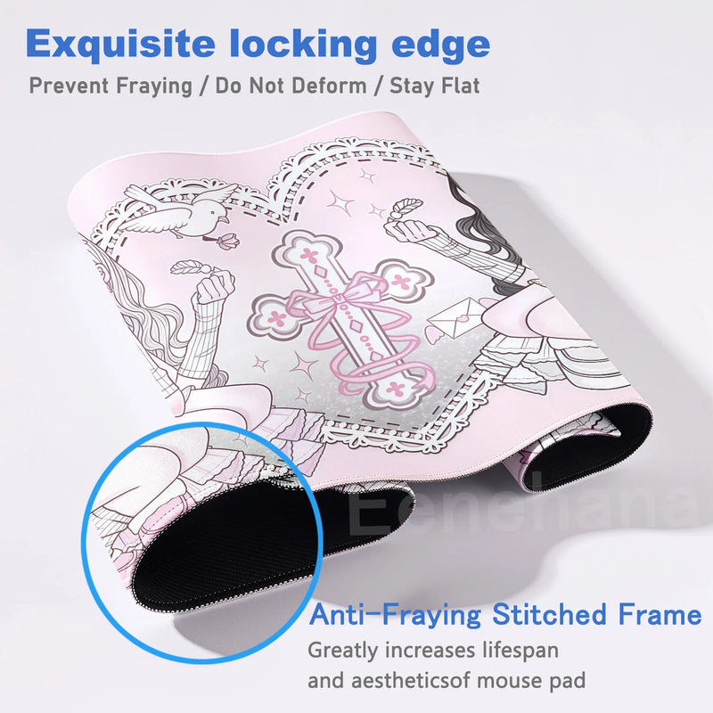 Anime Kawaii Girls PC Gaming Mouse Pad Pink Best Friend Computer Office Accessories Large Gamer Non-slip Keyboard Expansion Pads