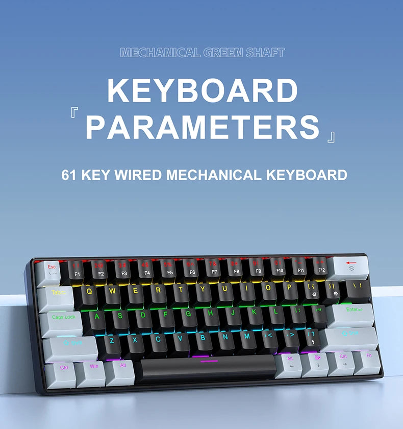 APAYADO K61 Mini Mechanical Keyboard,Wired,61 Keys,Phantom RGB, Black/White Red/Blue Mechanical Switch for Gaming,60% Portable