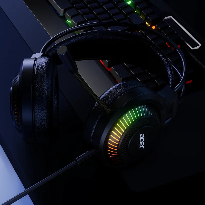 Acer OHW303 Headsets Gamer 7.1 Stereo Virtual Surround Bass Earphone Gaming Headphone with Mic LED Light for Computer PC Gamer
