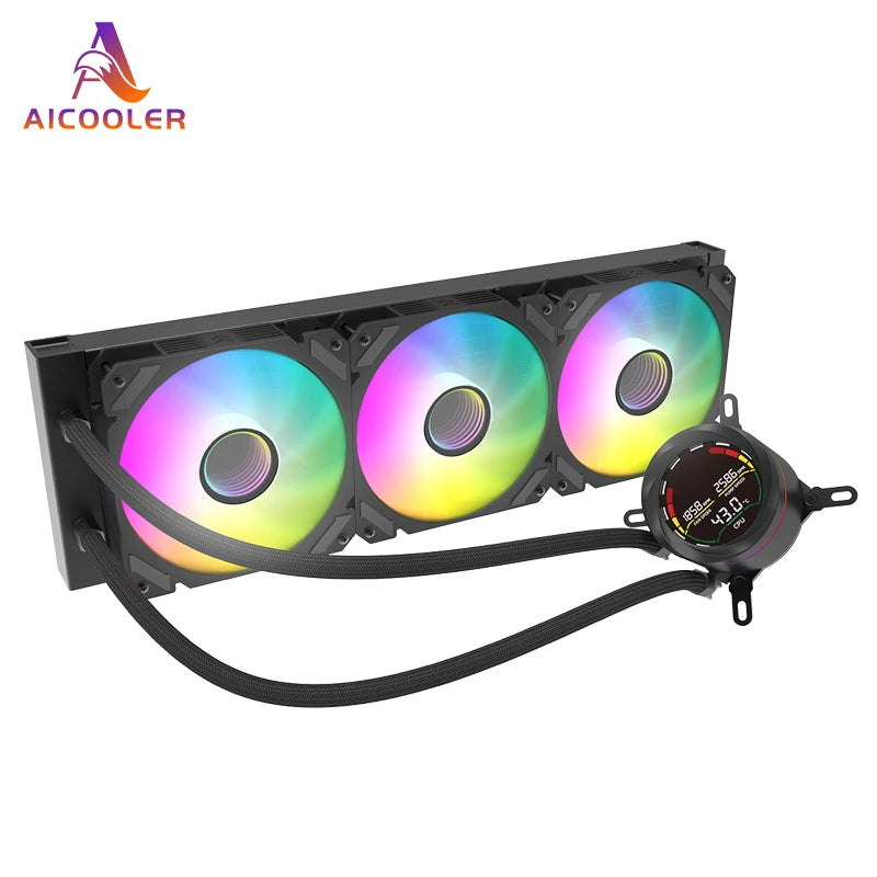 AICOOLER 120mm ARGB AIO Liquid CPU Cooler - Intel/AMD Compatible Water Cooling with Temperature Display, PWM Silent Fan, High-Ef