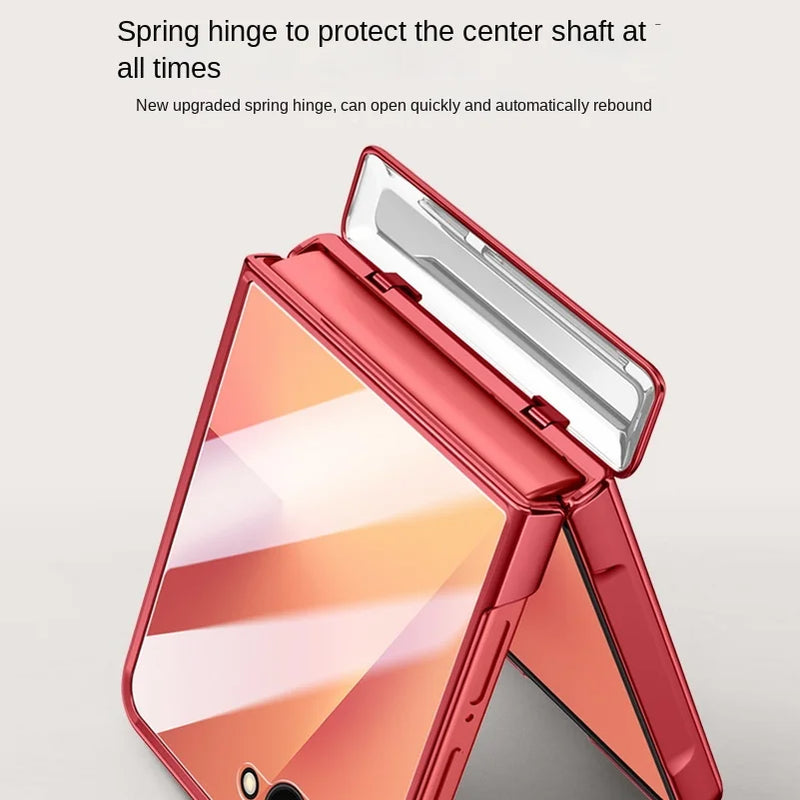 With Tempered Glass Protective Phone Case For Samsung Galaxy Z Flip7 flip 7 Spring Hinge All-inclusive Camera protect Cover