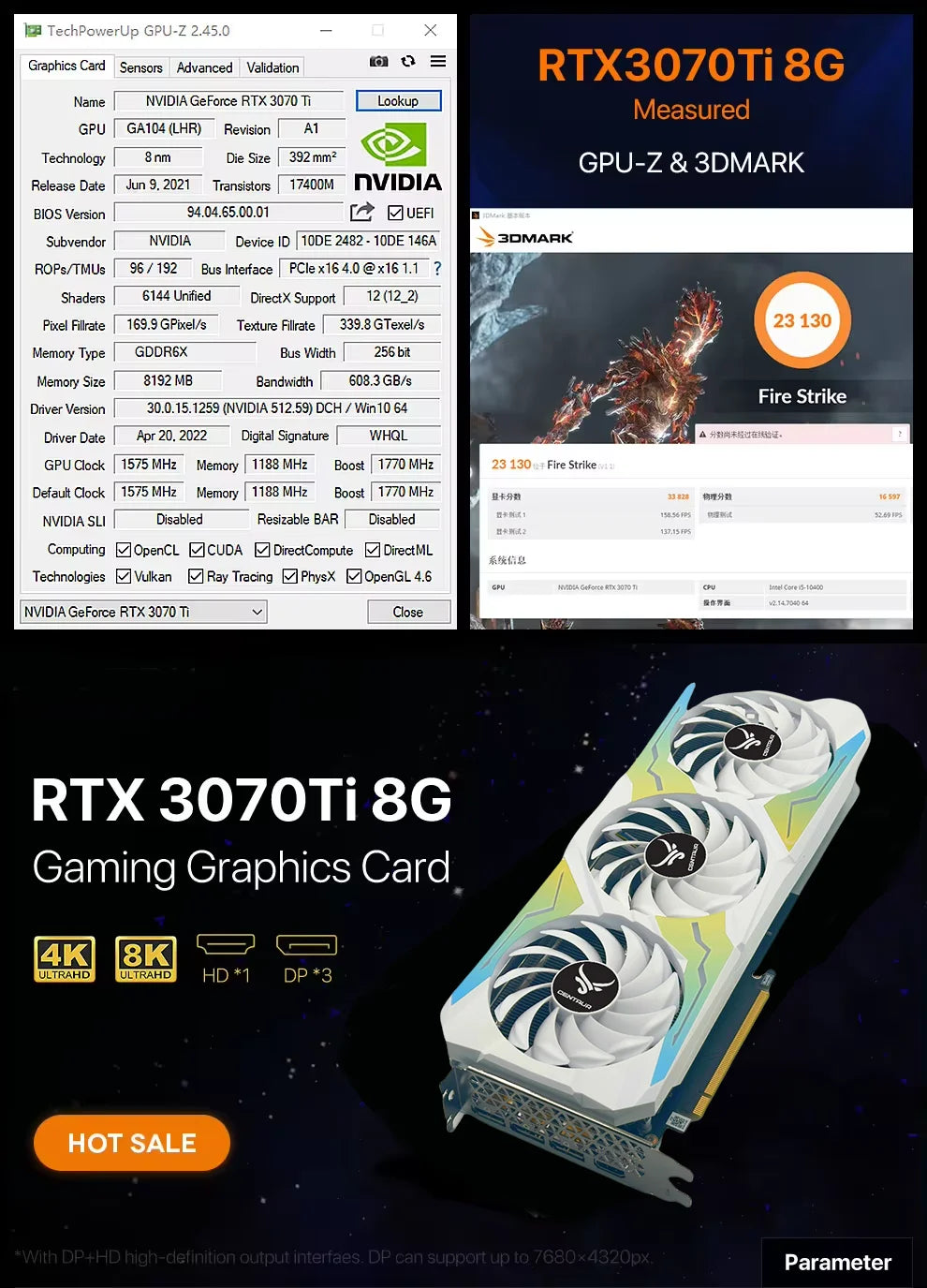 CENTAUR  Gaming GeForce RTX 3060ti 3070 3070ti 8GB GDRR6 256Bit HDM1/DP 3X Fans 3.0 Ampere Architecture Graphics Card