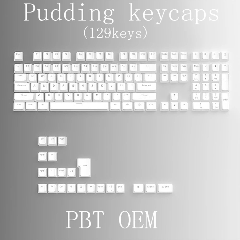 129Keys Keyboard Keycap OEM Profile PBT Material Key Cap for Mx Hot Swap Mechanical Keyboard Switch Transparent Pudding Keycaps