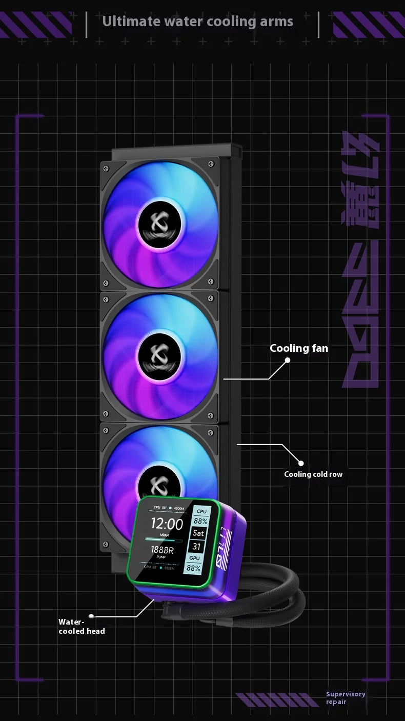 X-GAMERX S360  White/Black ARGB All-In-One LCD SCREEN AIO LIQUID COOLE Water Cooling Radiator 5V 3PIN ARGB Fan CPU Liquid Cooler