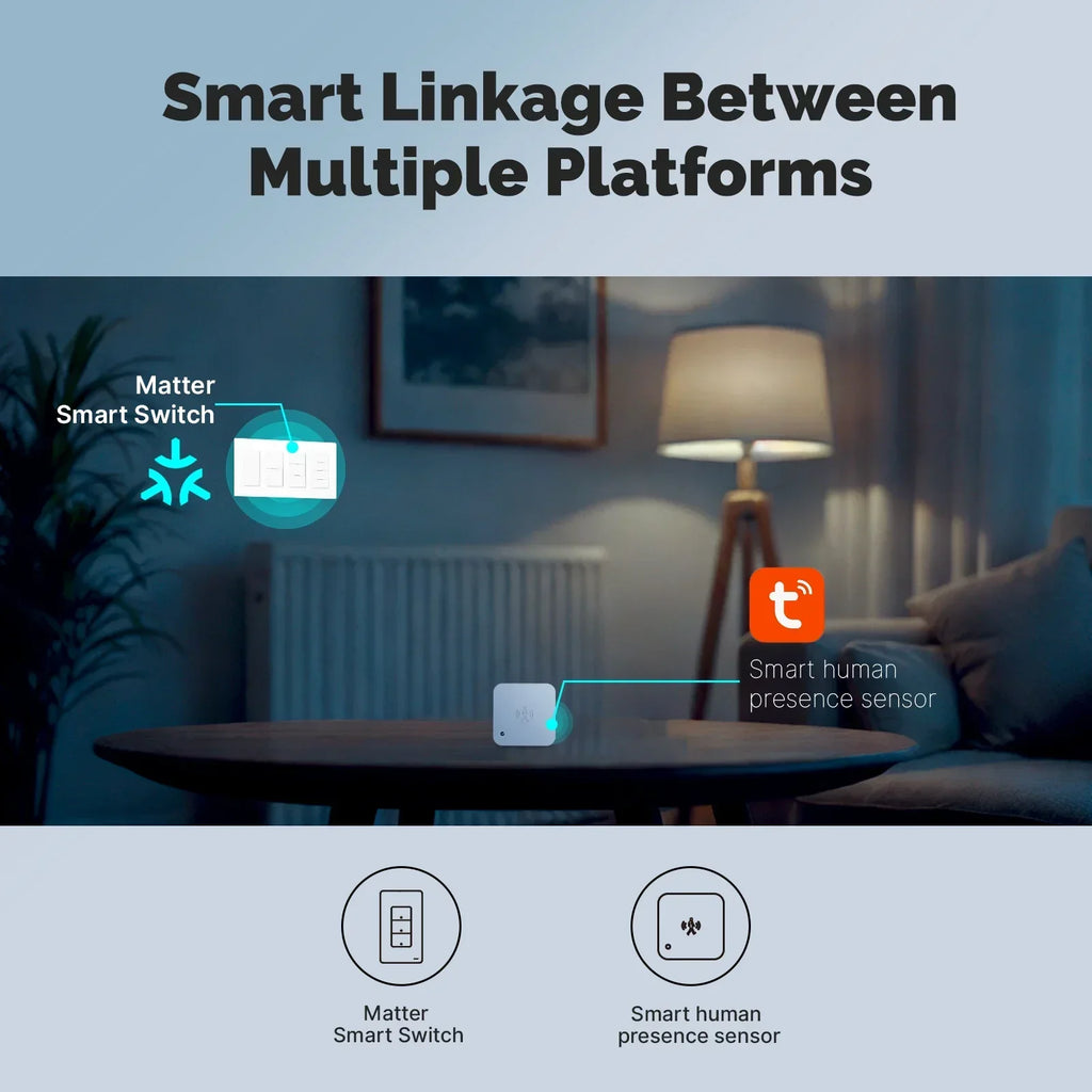 MOES WiFi Matter Switch Smart Tuya Light Button Neutral Wire Required App Control Grounding Design Alexa Google Home Apple Home
