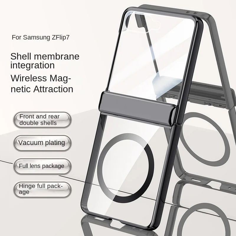 With Tempered Glass Protective Phone Case For Samsung Galaxy Z Flip7 flip 7 Spring Hinge All-inclusive Camera protect Cover