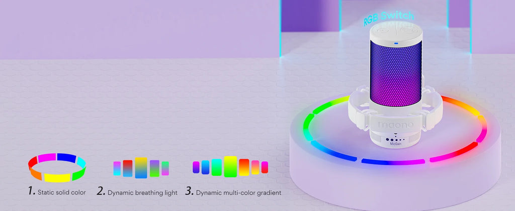 Maono Gamerwave DGM20S USB Microphone Gaming Mic Condenser Mic RGB Mic Noise Canceling Mic with Mic Gain,RGB Light,One key mute