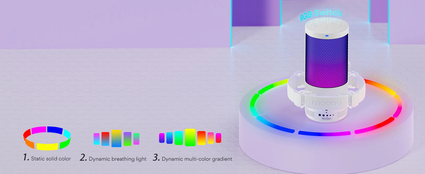 Maono Gamerwave DGM20S USB Microphone Gaming Mic Condenser Mic RGB Mic Noise Canceling Mic with Mic Gain,RGB Light,One key mute