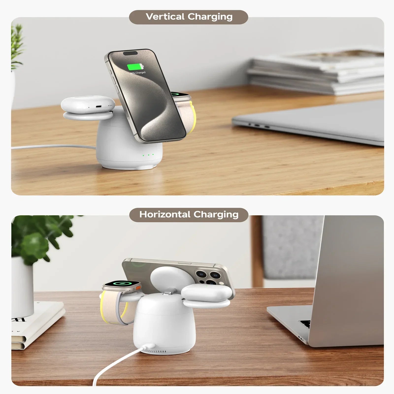 SwanScout 707M Magnetic Charging Station for iPhone 16 15 14 13 Wireless Charger Stand for AirPods 4 for Apple Watch 10-2 Ultra