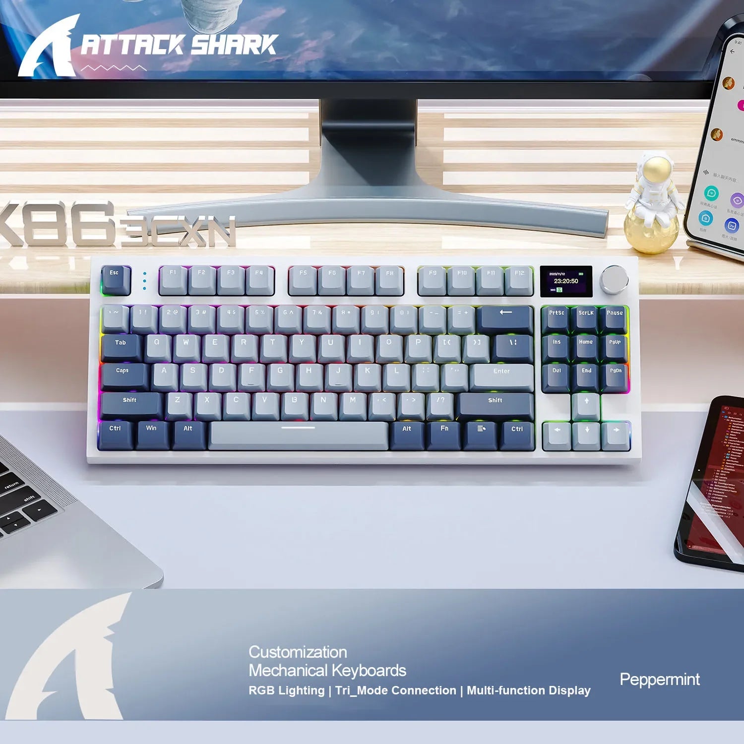 Attack Shark K86 Gasket Wireless Mechanical Keyboard | TFT Display, Metal Knob & Hot-Swap | 75% RGB Gaming Keyboard