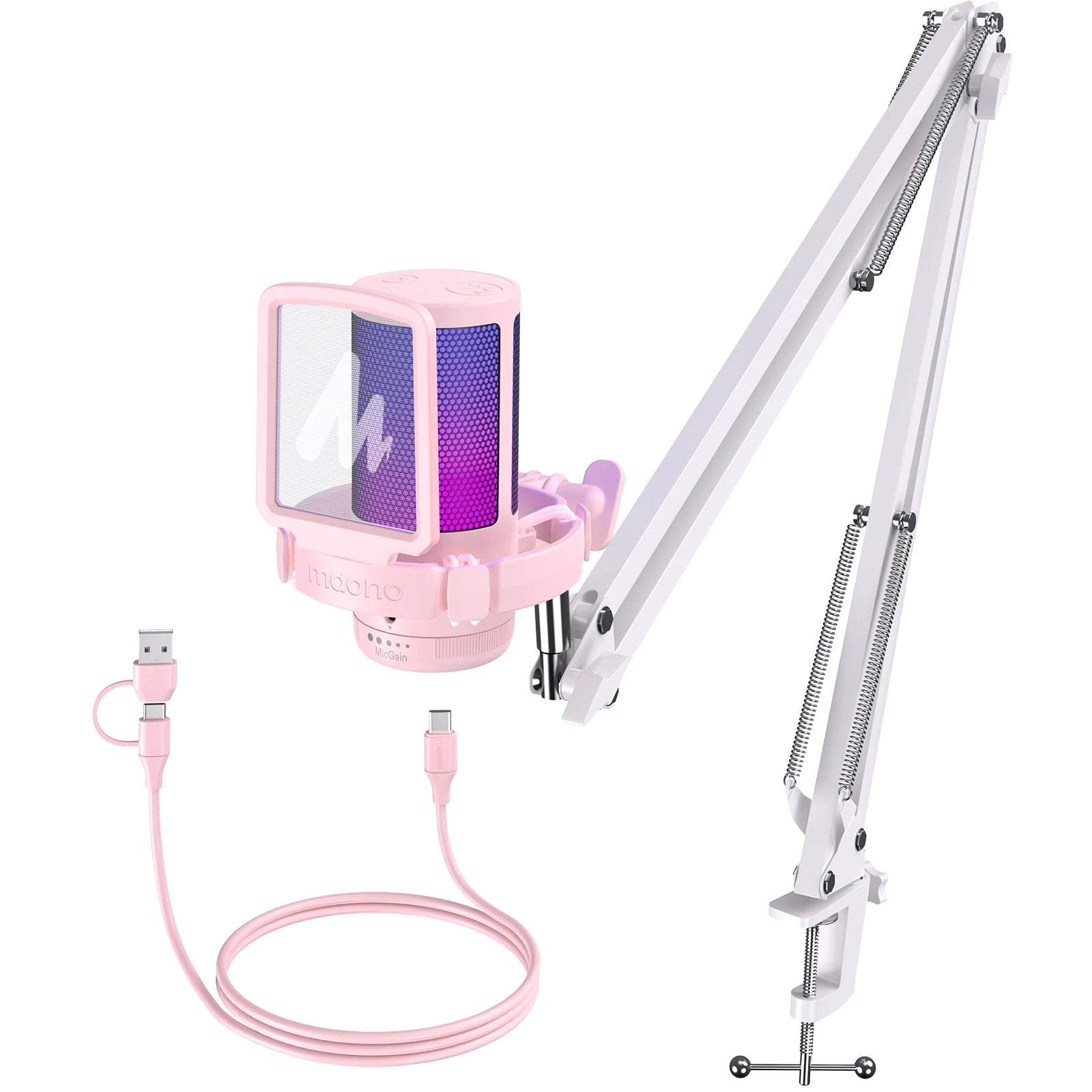 Maono Gamerwave DGM20S USB Microphone Gaming Mic Condenser Mic RGB Mic Noise Canceling Mic with Mic Gain,RGB Light,One key mute