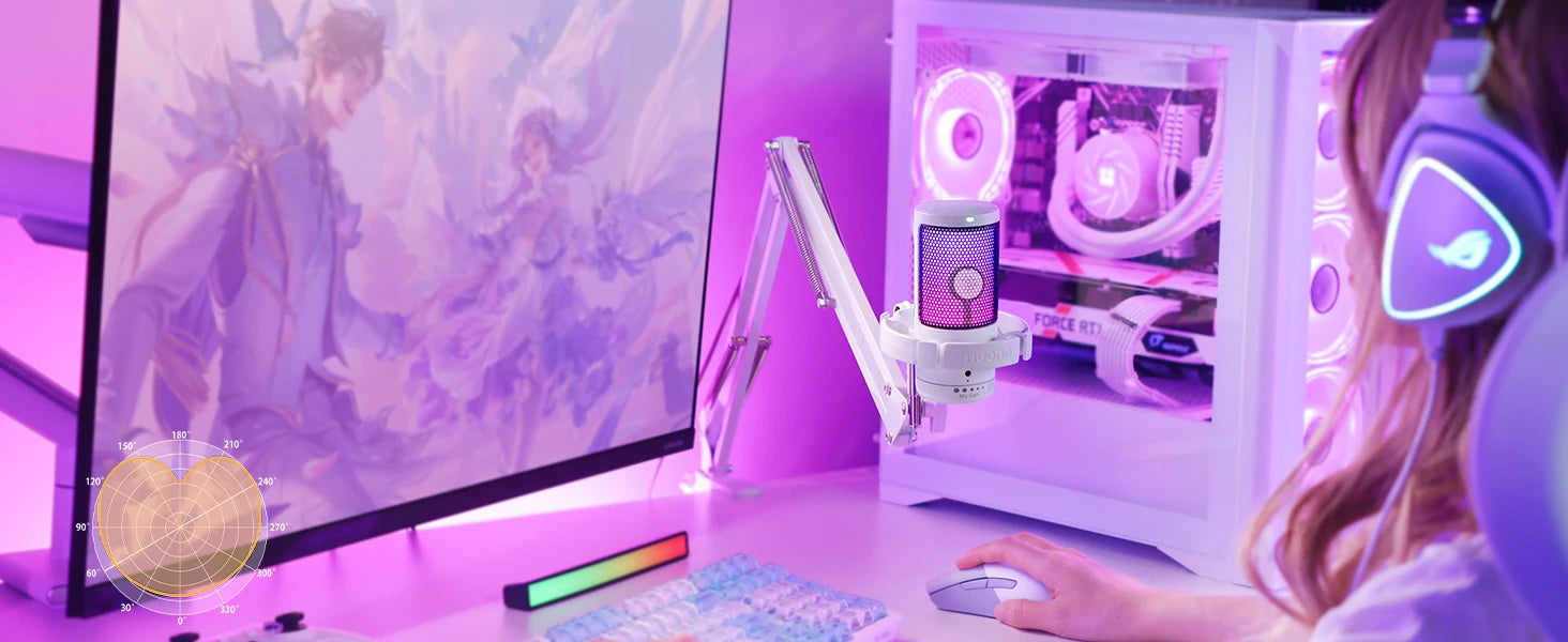 Maono Gamerwave DGM20S USB Microphone Gaming Mic Condenser Mic RGB Mic Noise Canceling Mic with Mic Gain,RGB Light,One key mute