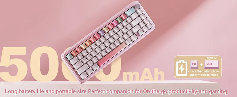 YUNZII B68 Wireless Mechanical Gaming Keyboard, Tri-Mode Hot Swappable Cute Gasket Mounted Creamy Keyboard for Win/Mac,