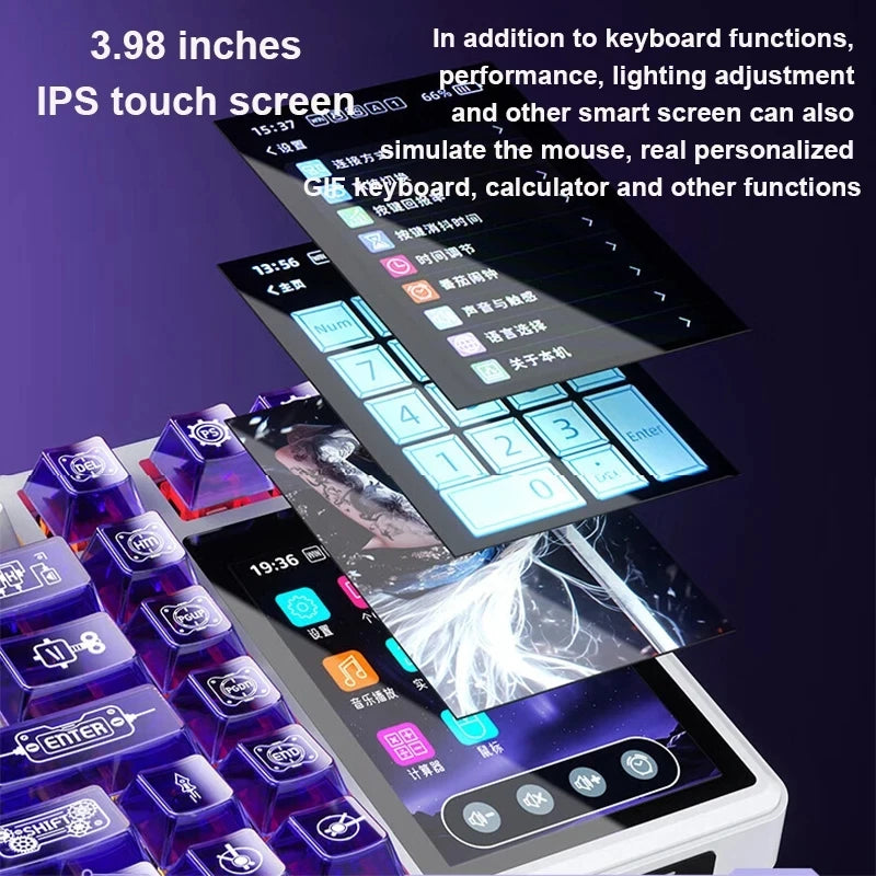 AULA L99 Mechanical Keyboard Intelligent Screen Wireless Bluetooth Gasket Structure Gaming Keyboard RGB  Lighting Night Vision