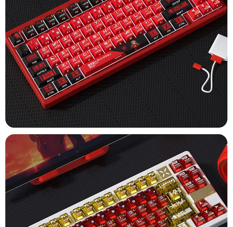 Anime Keycap Set PBT Five-sided Sublimation Ergonomic Original Height Asuka Langley Soryu Mechanical Keyboard Translucent Keycap