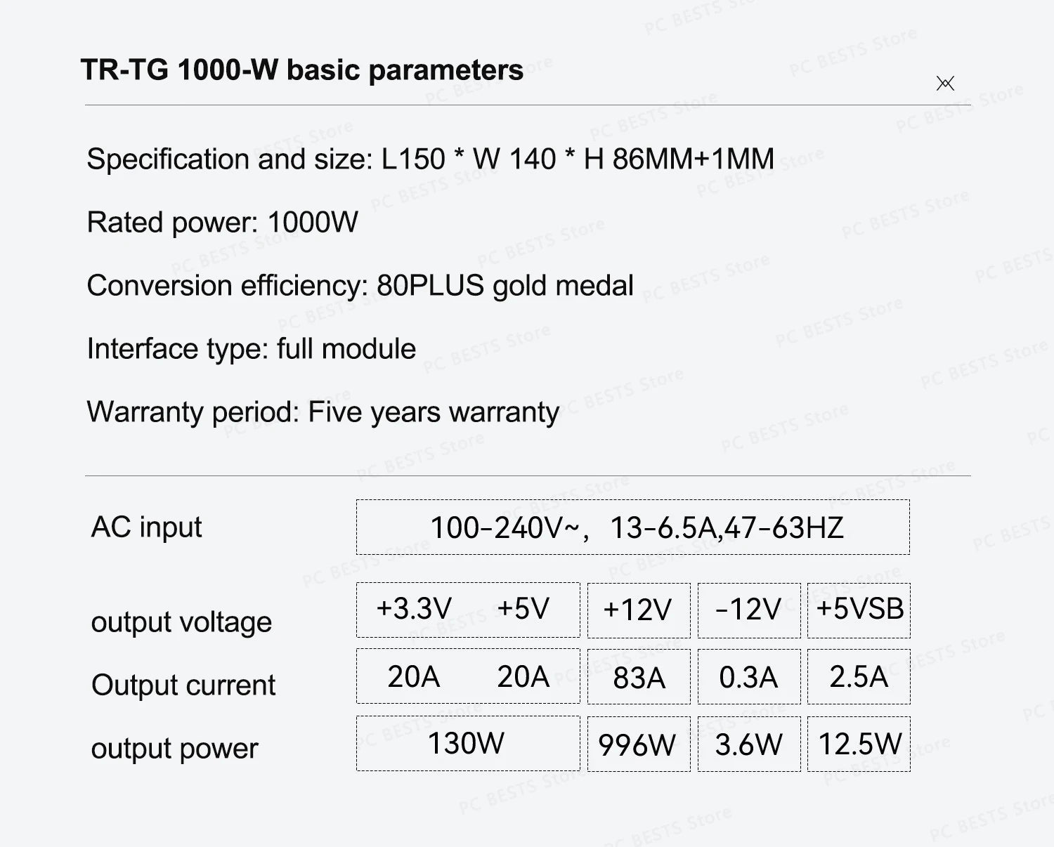 Thermalright TG1000-W Power Supply ATX3.0 650W 750W 850W 1000W 1200W Gold Medal Full-mode Power Supply PCIE5.0