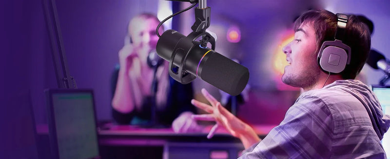 XLR/USB Dynamic Microphone Kit, PC Microphone for Streaming, Podcasting, Gaming, RGB, Mute and Noise Cancelling Function, Volume